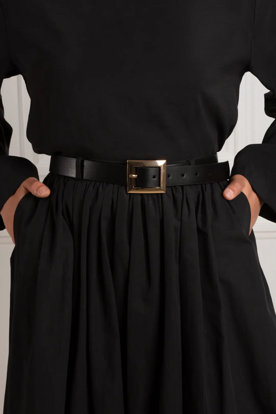 Square Buckle Thick Belt Black 4