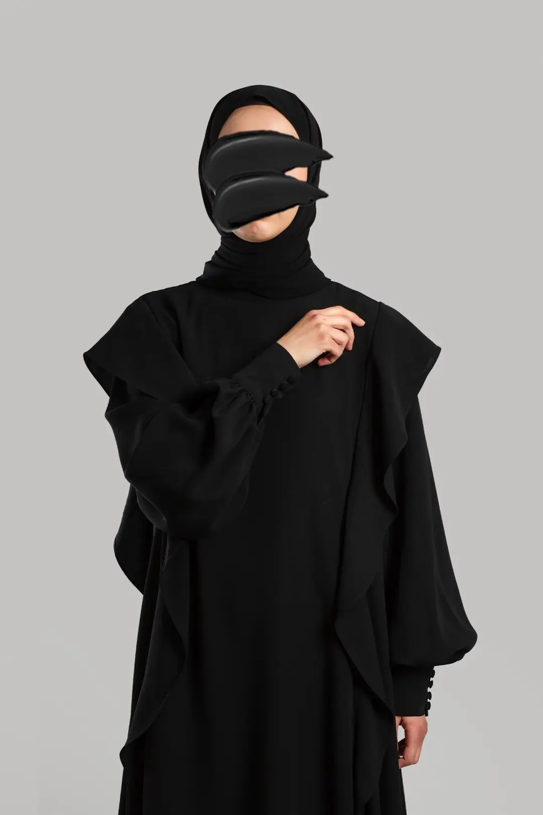 Ruffled Dress Abaya Black 3