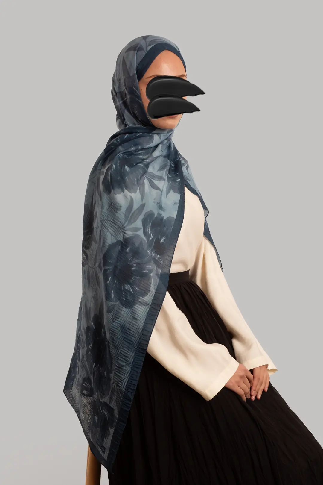 Autumn Bouquet Patterned Muslin Scarf, Blue 3