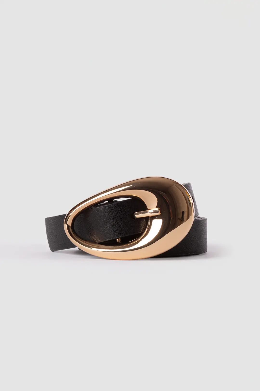 Oval Buckle Thin Belt, Black