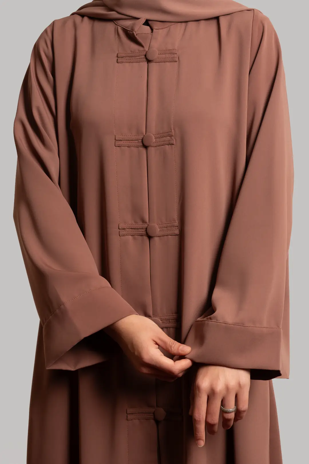 Birit Detaylı Abaya Açık Kahve 6