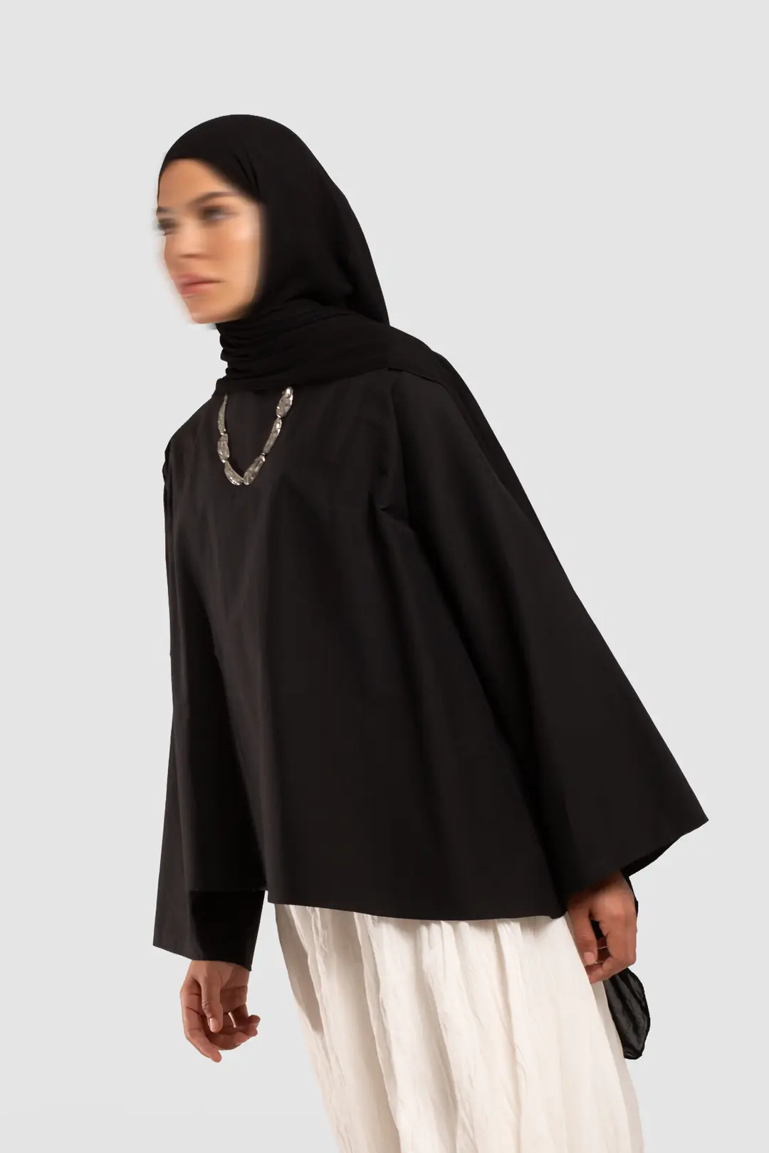 Asimetrik Poplin Bluz Siyah