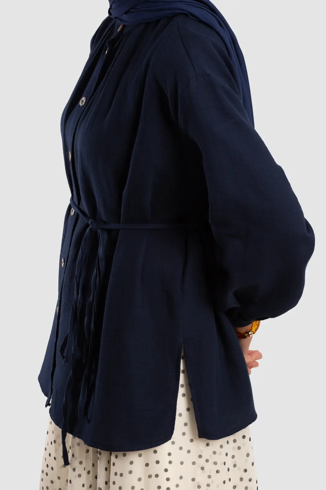 Muslin Shirt with Gathered Detail, Navy Blue 5