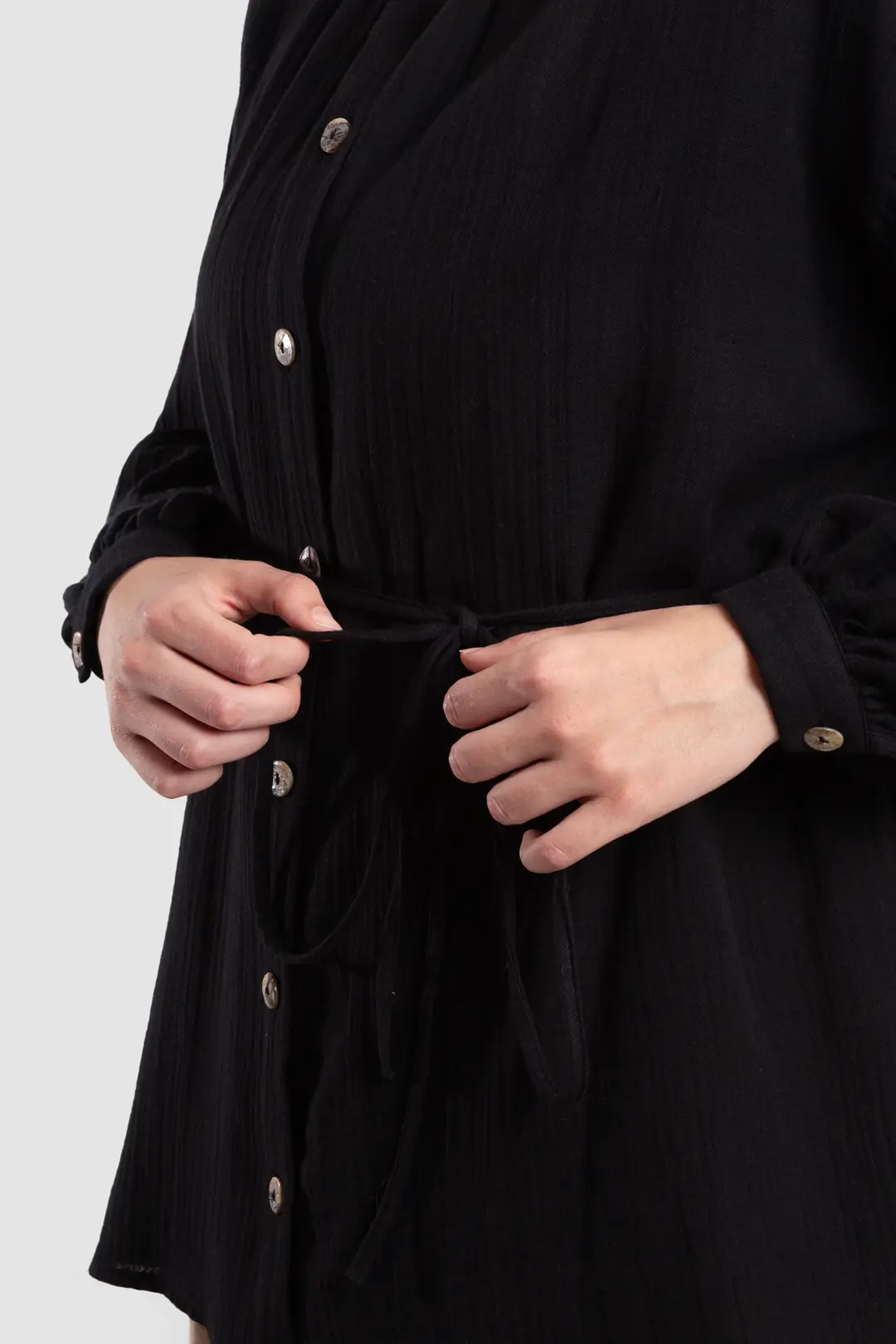 Muslin Shirt with Gathered Detail, Black 2