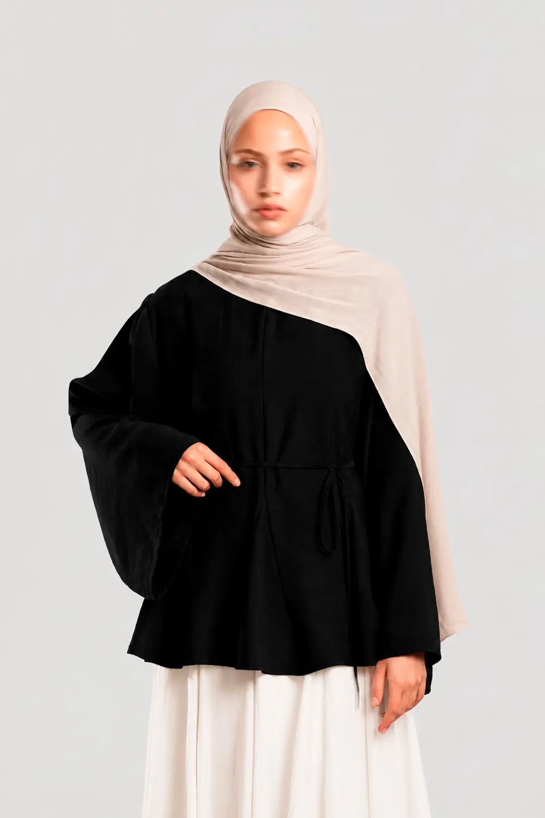 Godet Detail Modal Blouse Black 4
