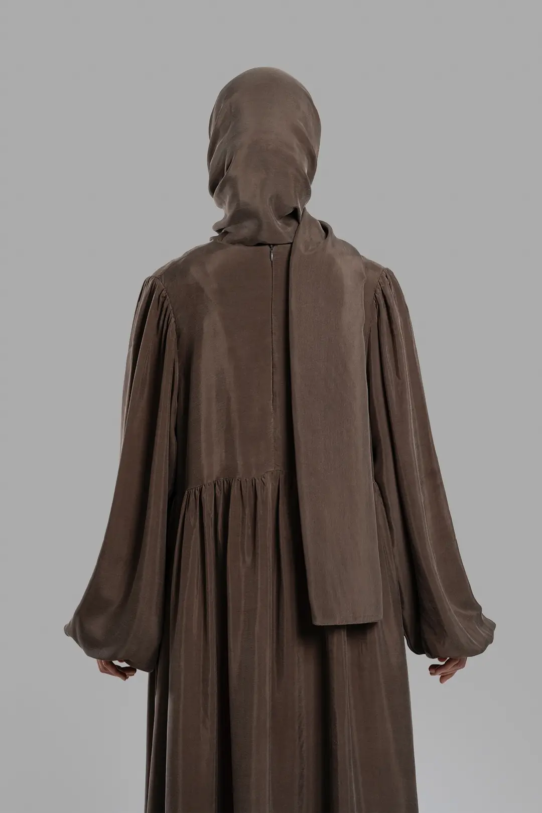 Silk Cupra Dress, Abaya, Coffee 3
