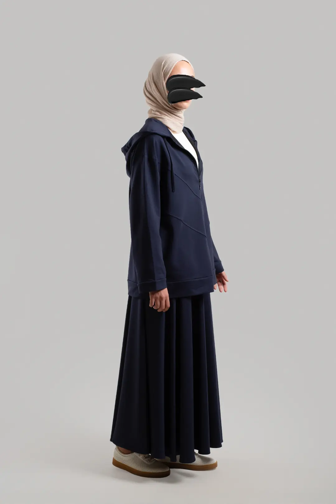 Form-stitched zip-up sweatshirt, navy blue. 9