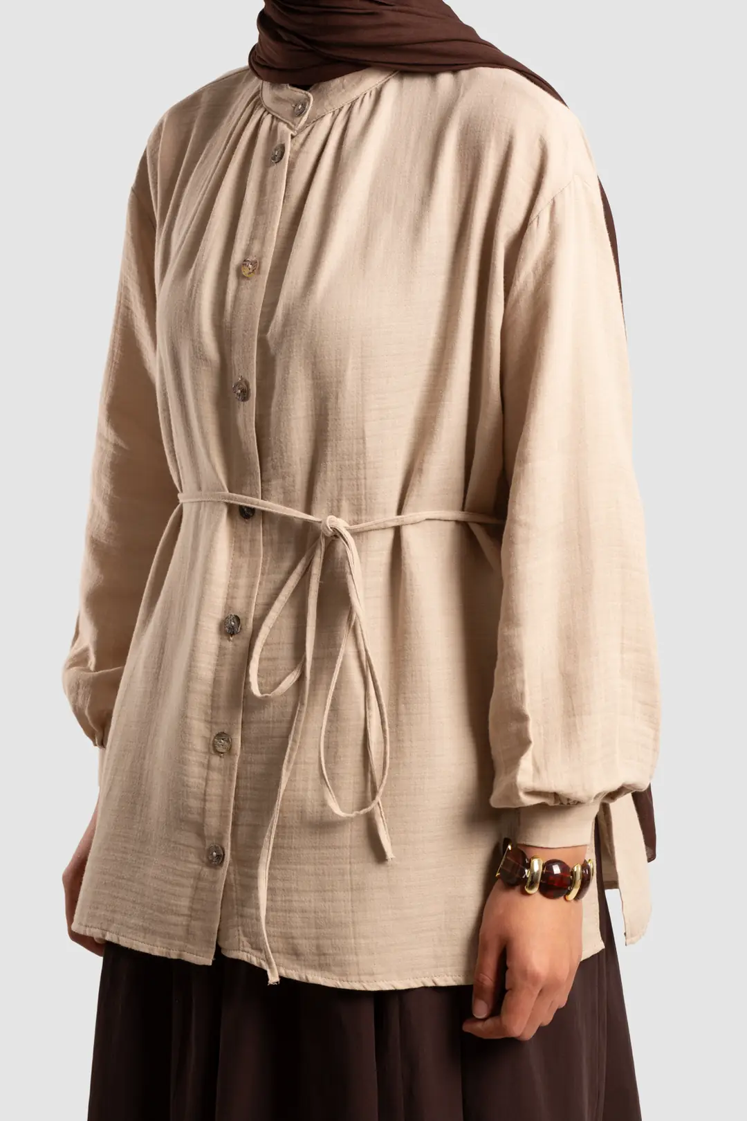 Muslin Shirt with Gathered Detail and Stone Embellishments 5
