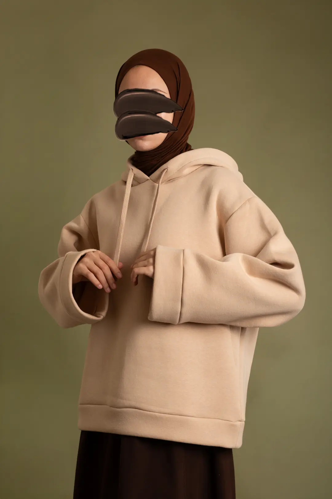 Basic Kapüşonlu Sweatshirt Bisküvi