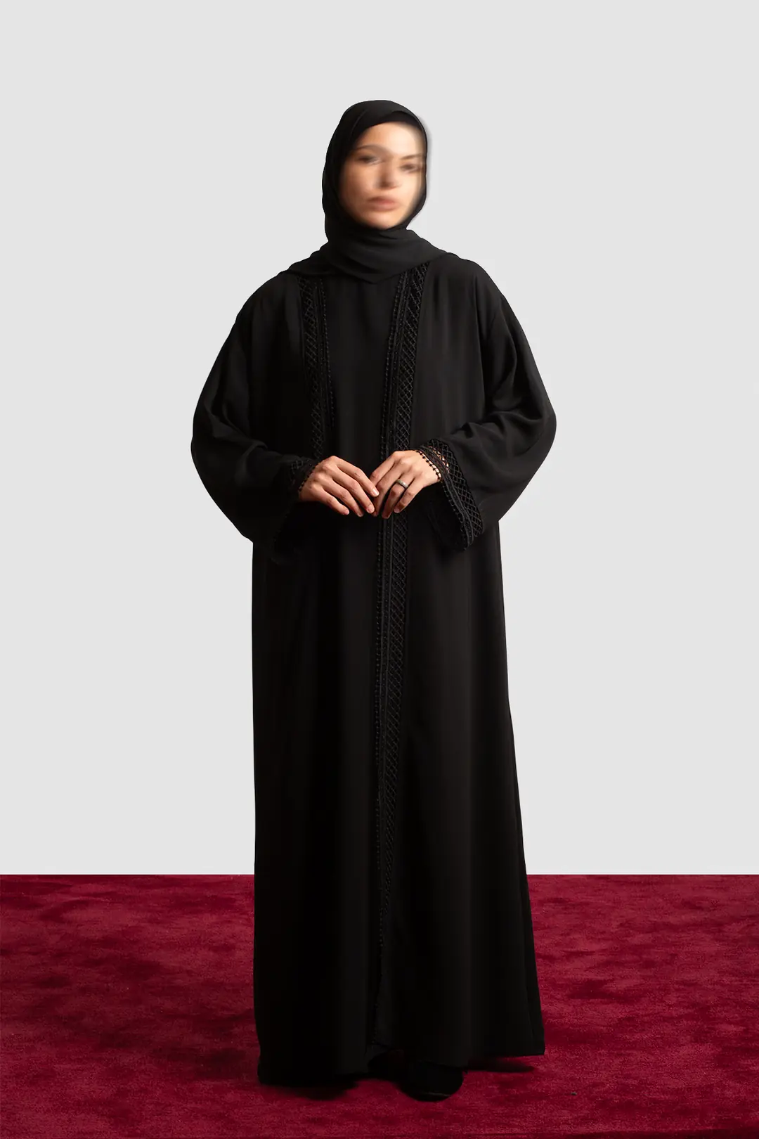 Lace Detail Abaya Set Black