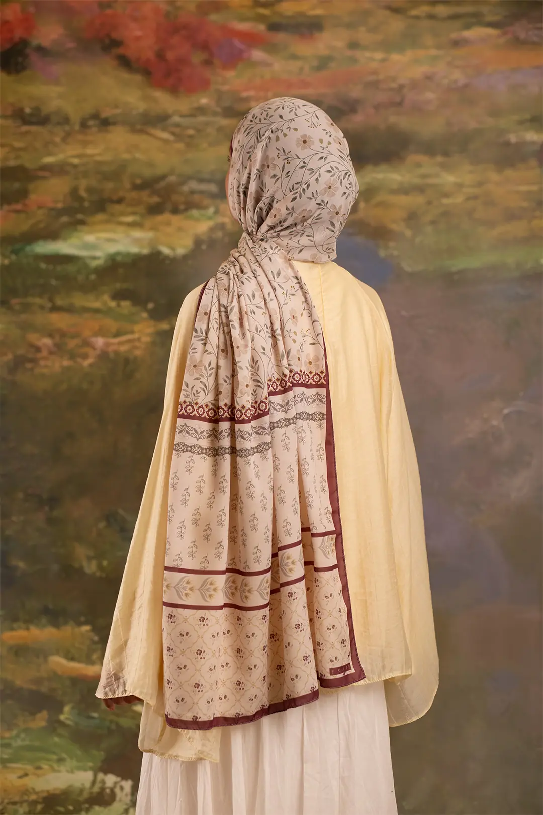 Flora Desenli Soft Şal Bordo 8