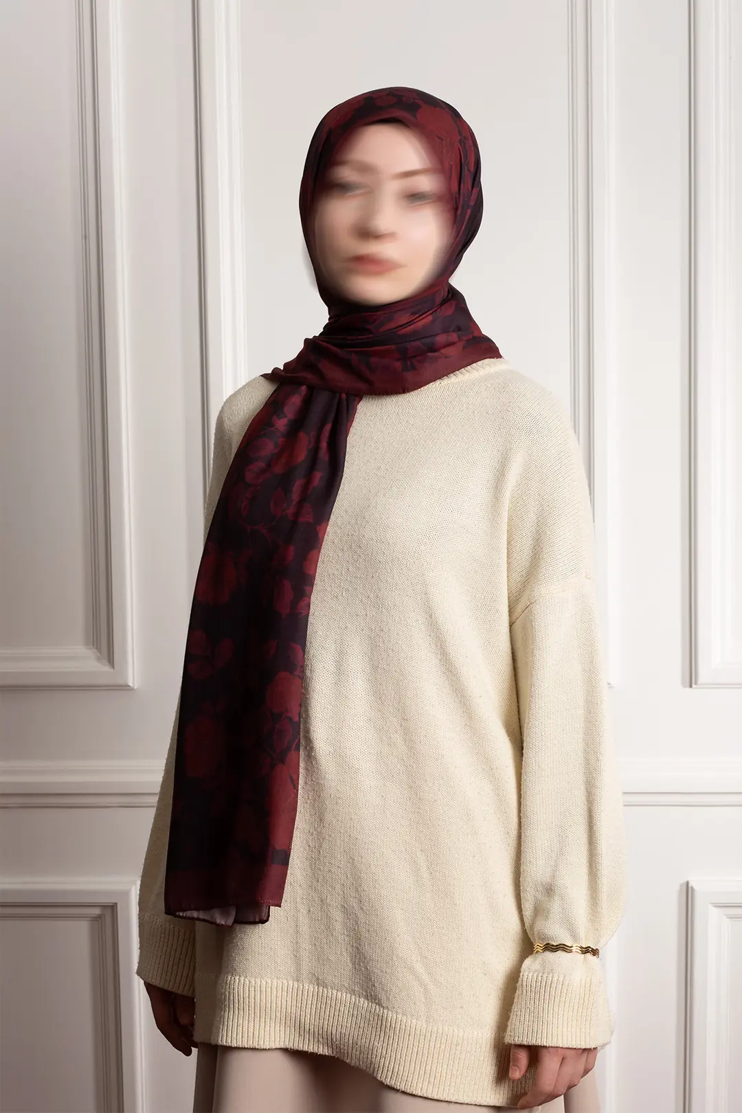Amber Buğusu Desenli Soft Şal Bordo 9