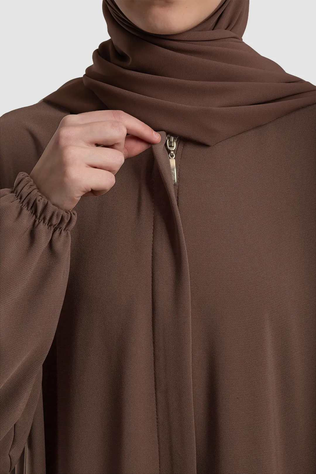 Arya Full-Length Zippered Abaya Light Brown 3