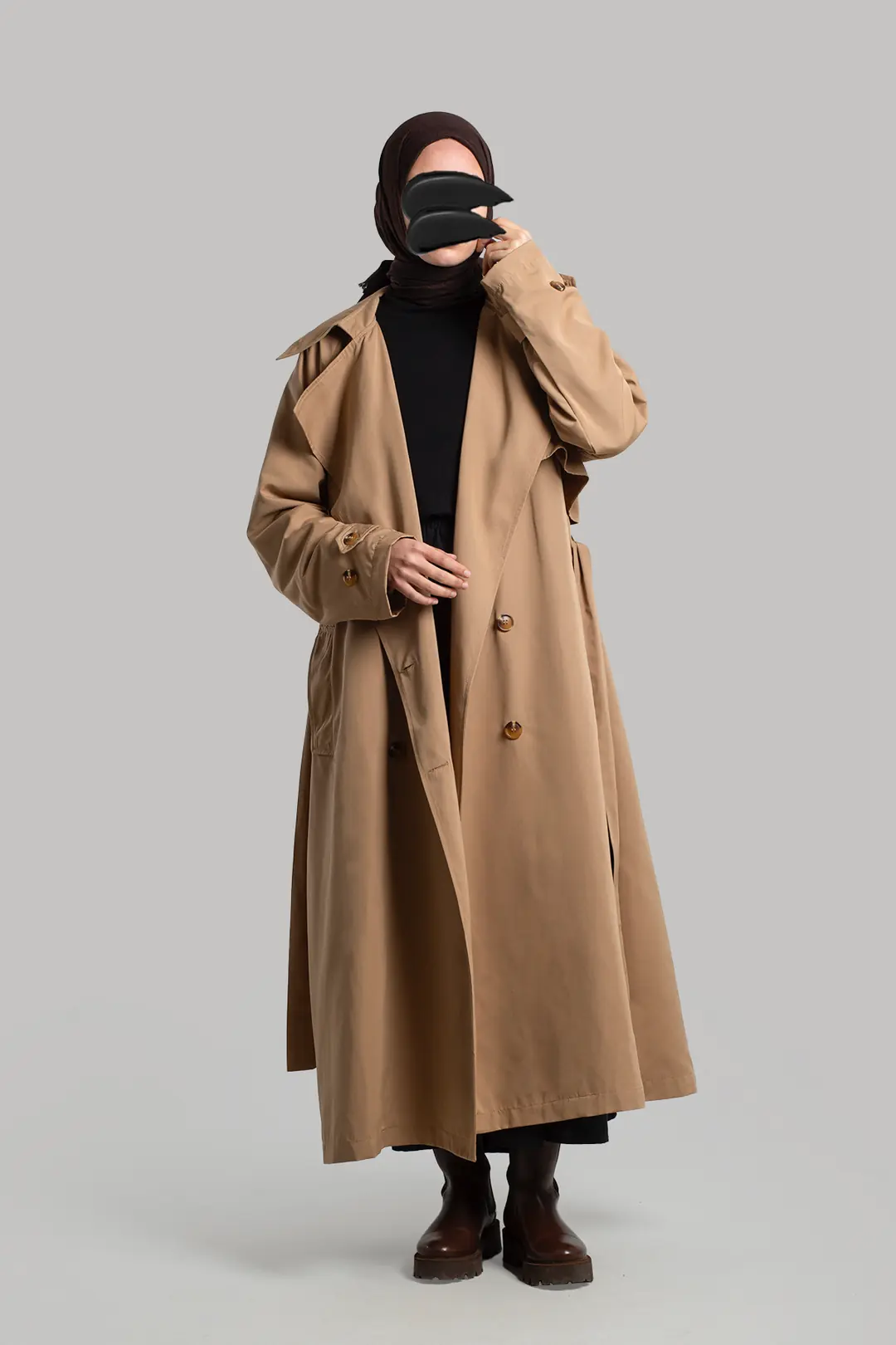 Düğmeli Trençkot Camel