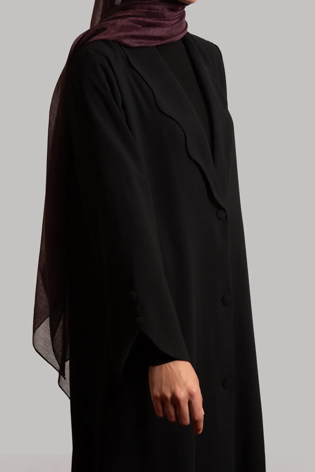 Pearl Collar Buttoned Abaya Black 7