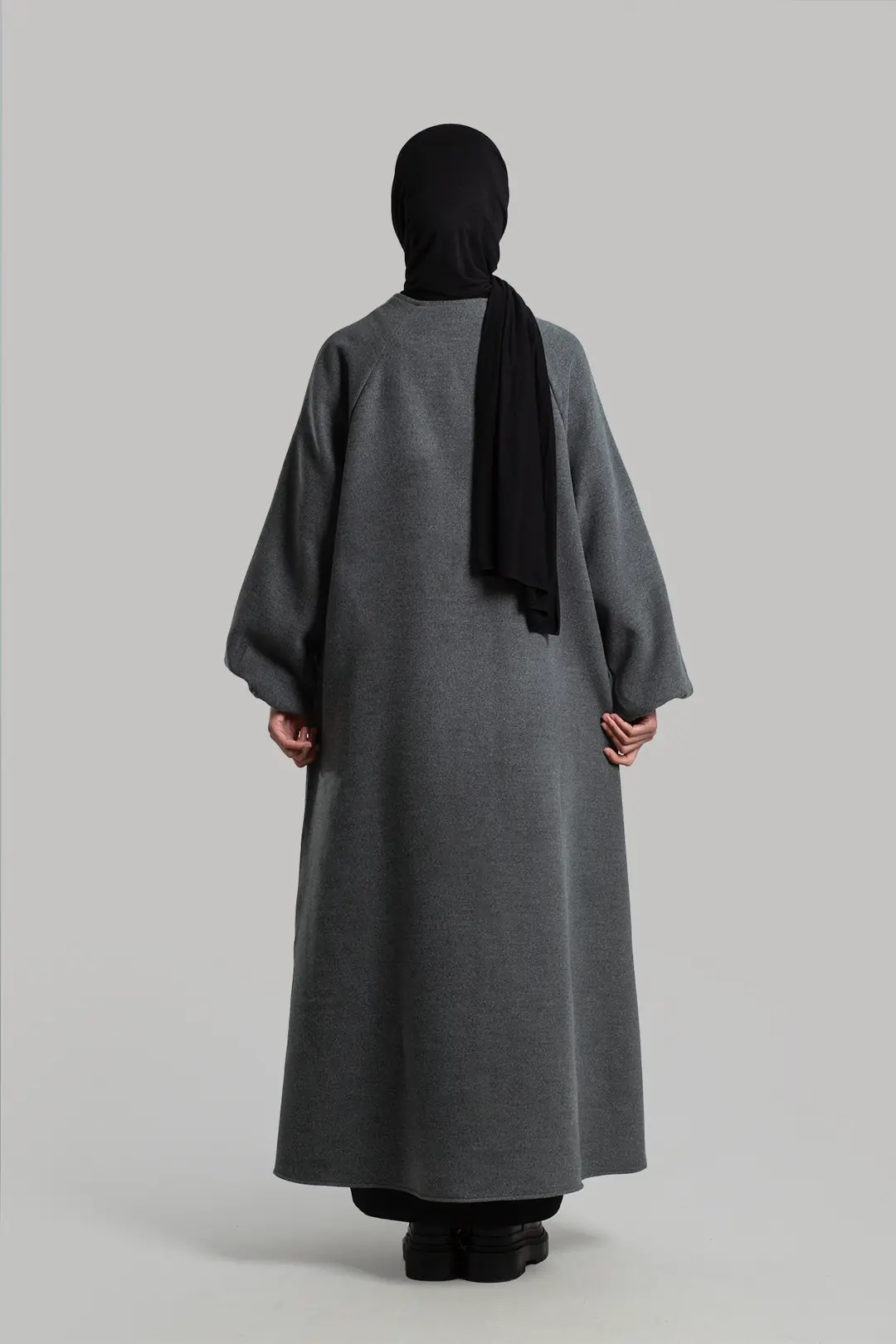 Flared Cashmere Full Length Hijab Coat Grey 4