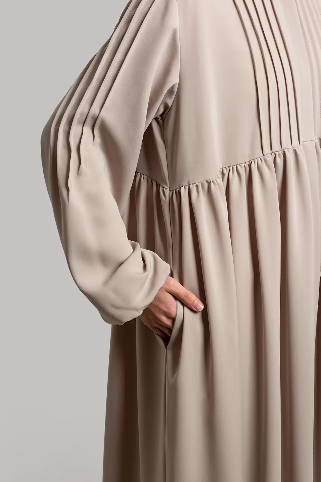 Ribbed Detail Zippered Abaya Stone 5