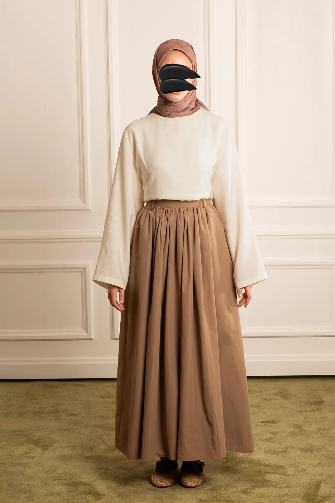 Gathered Chunky Cotton Skirt, Mink