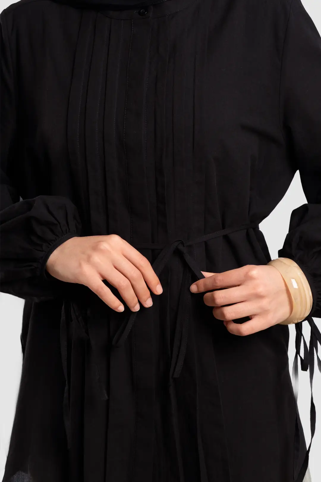Ribbed Detail Cotton Voile Shirt Black 6