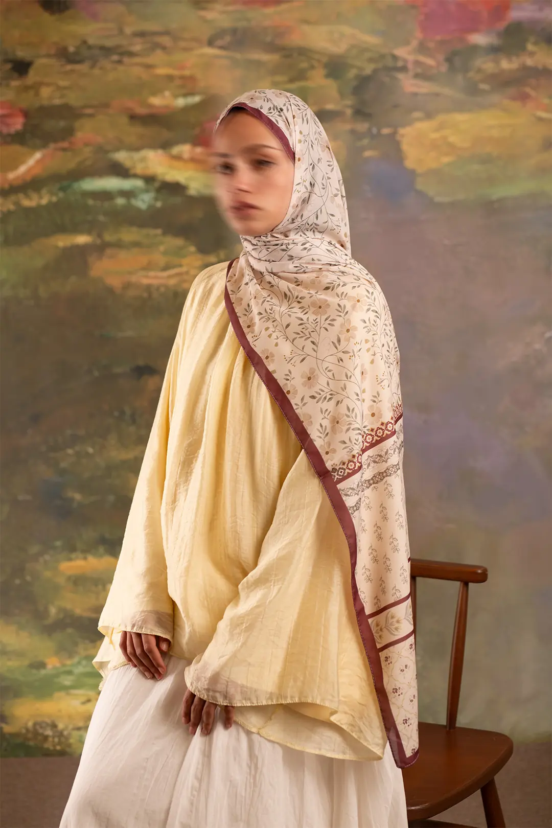 Flora Desenli Soft Şal Bordo 6