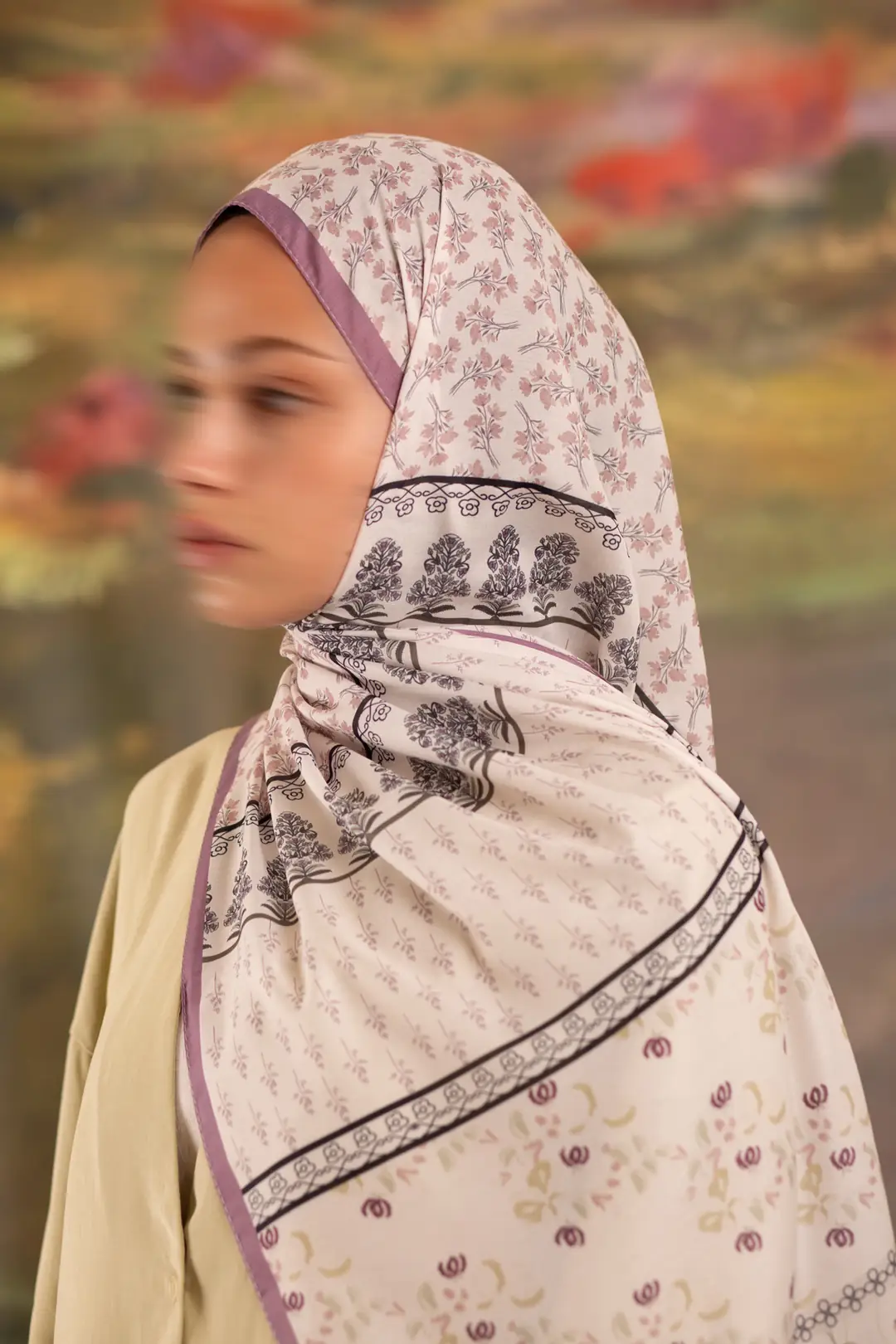 Floral Harmony Desenli Soft Şal Leylak 4