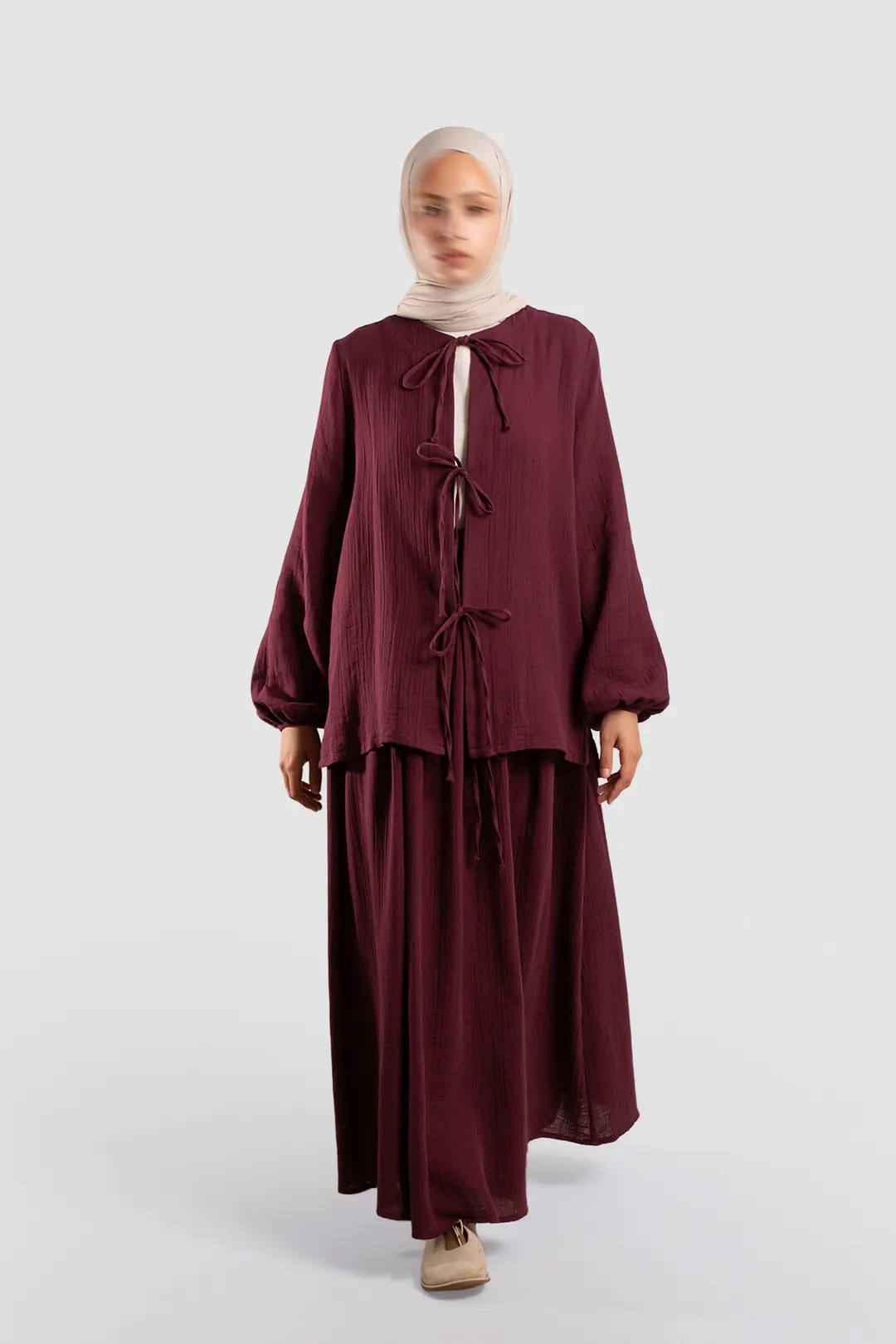 Bağlamalı Müslin Takım Bordo 3