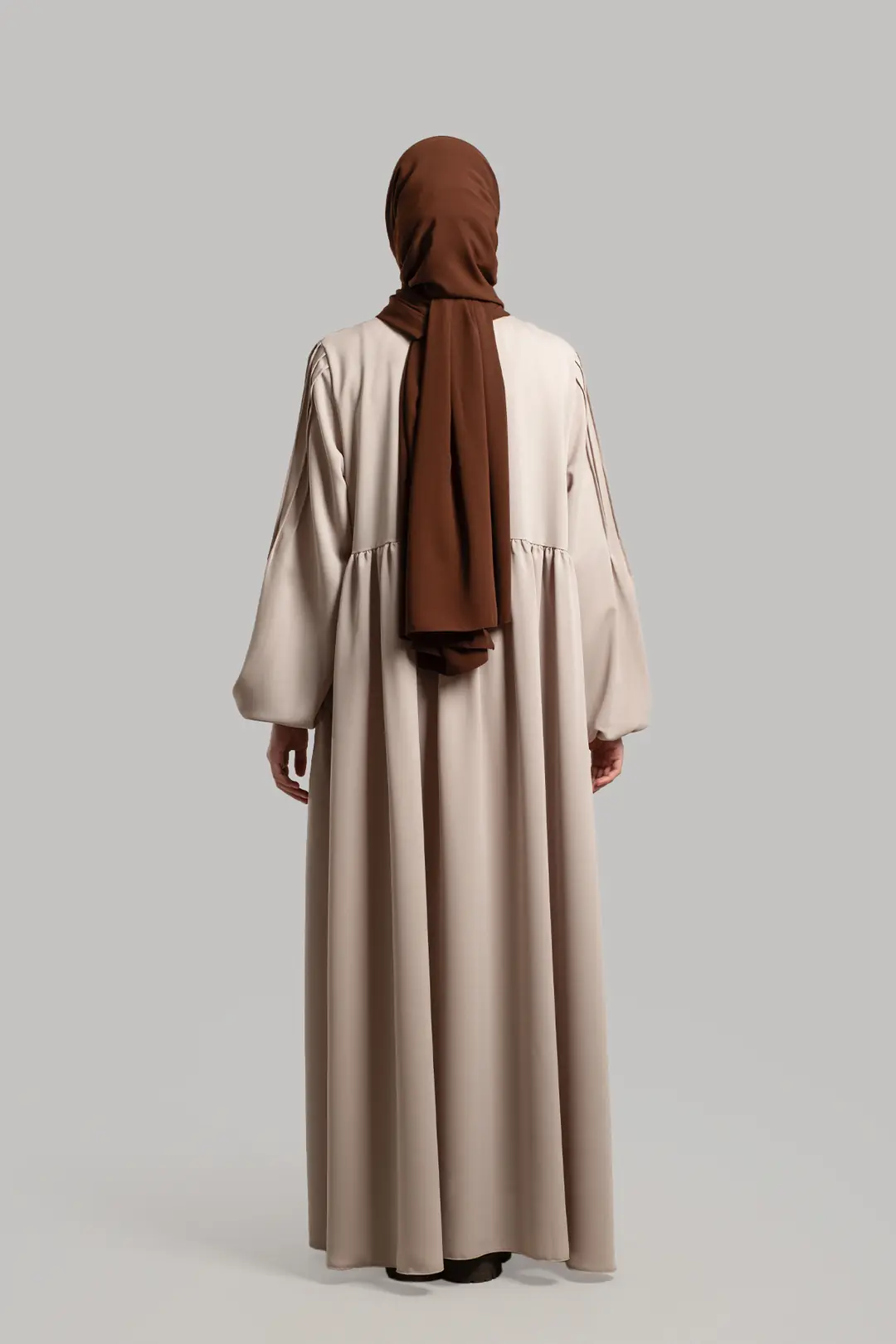 Ribbed Detail Zippered Abaya Stone 8