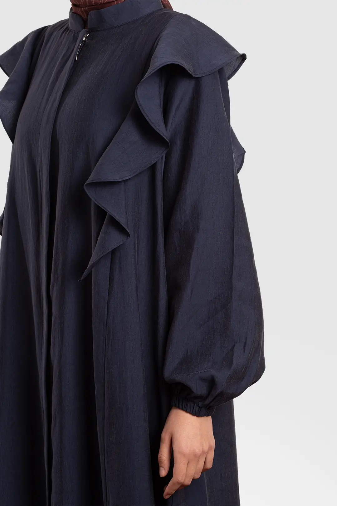 Tencel Abaya with Zipper and Ruffles, Denim Blue 8