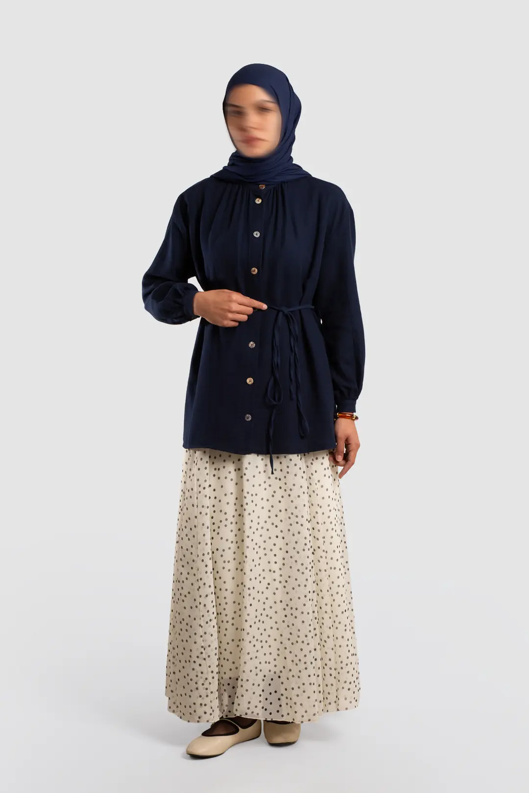 Muslin Shirt with Gathered Detail, Navy Blue 8