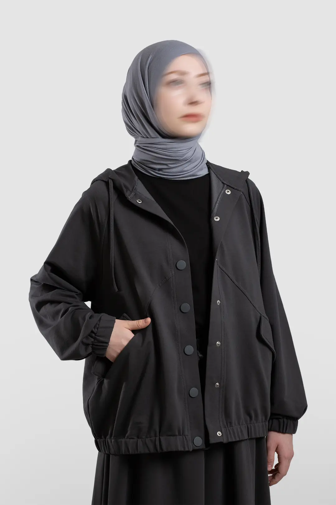 Çıtçıtlı Bomber Sweatshirt Füme 5