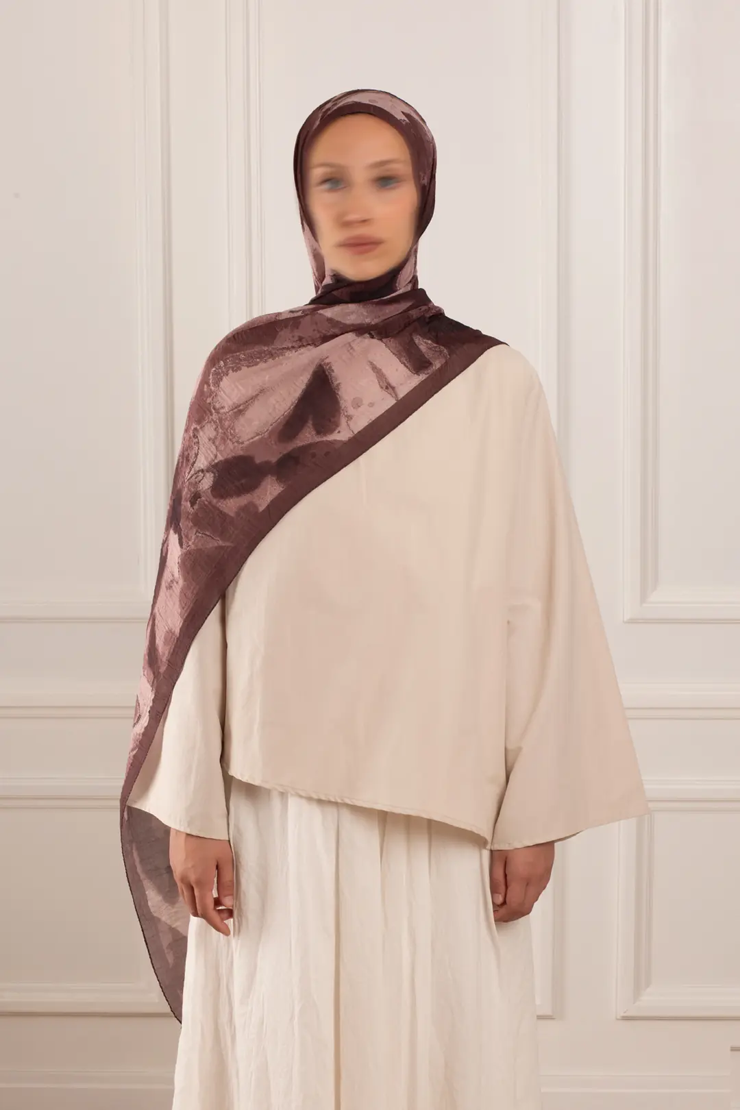 Pastel Bahçe Desenli Müslin Şal Kızıl Kahve 7