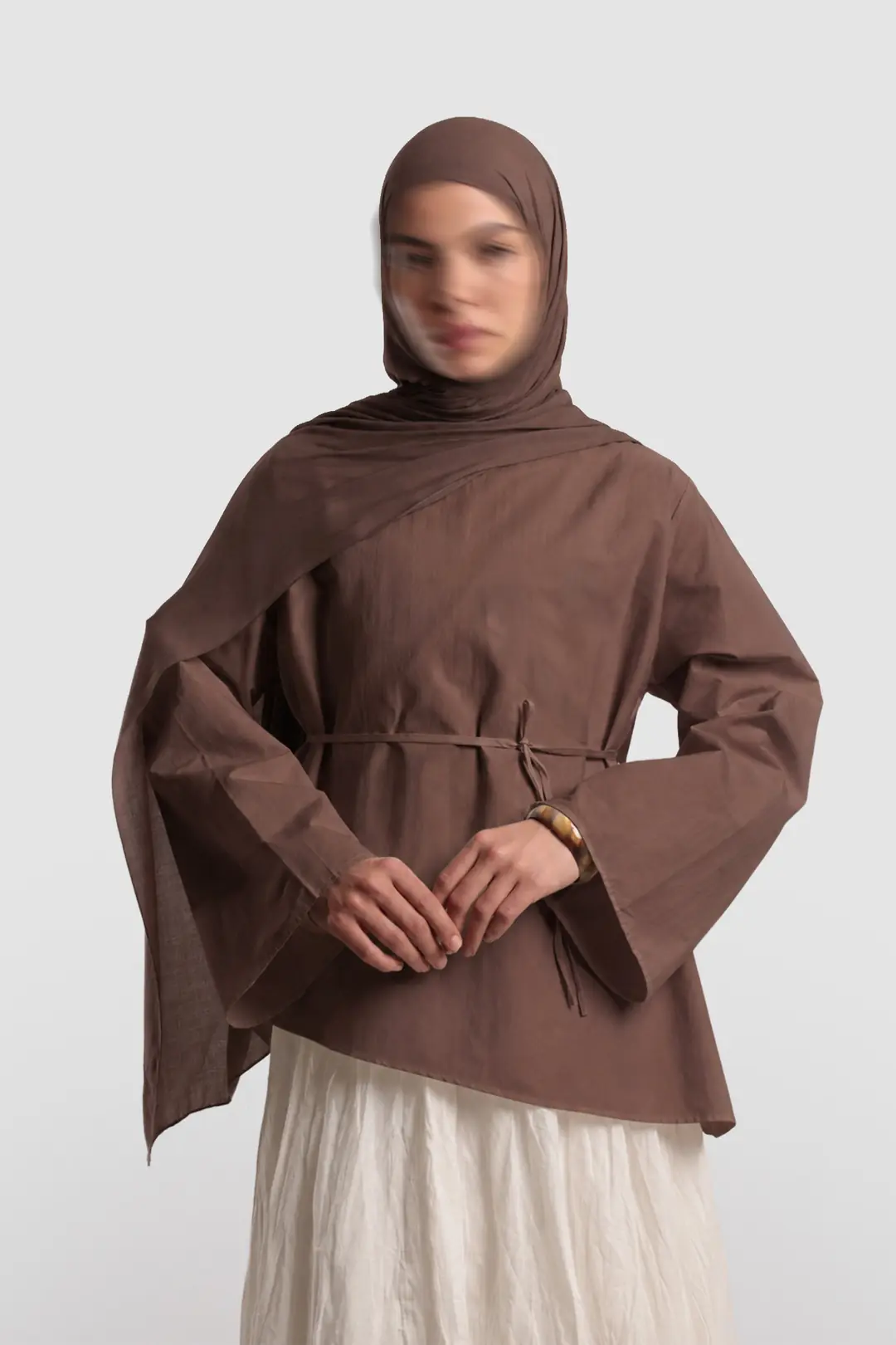Asimetrik Poplin Bluz Çikolata Kahve 7