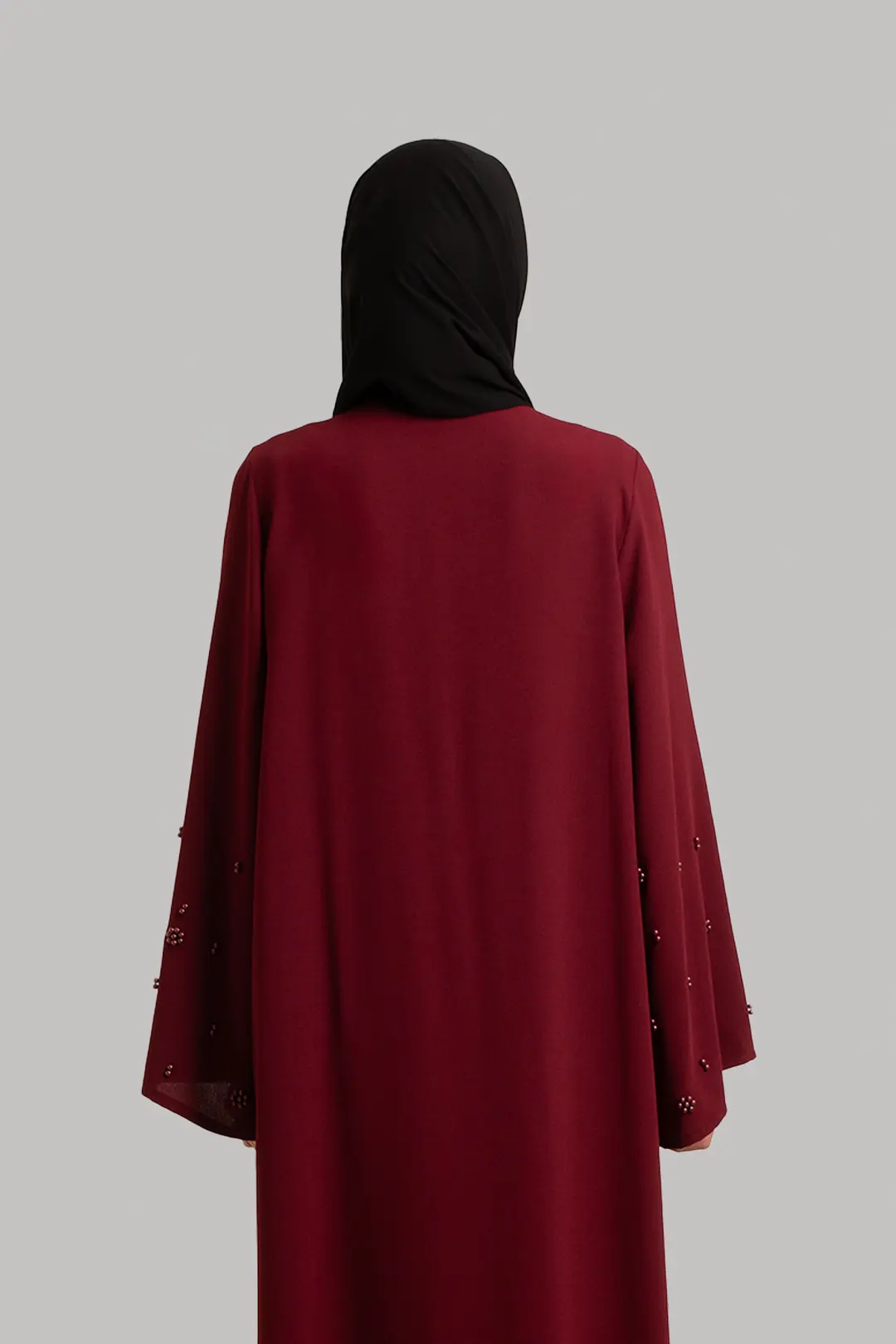 Boncuk Detaylı Abaya Bordo 5