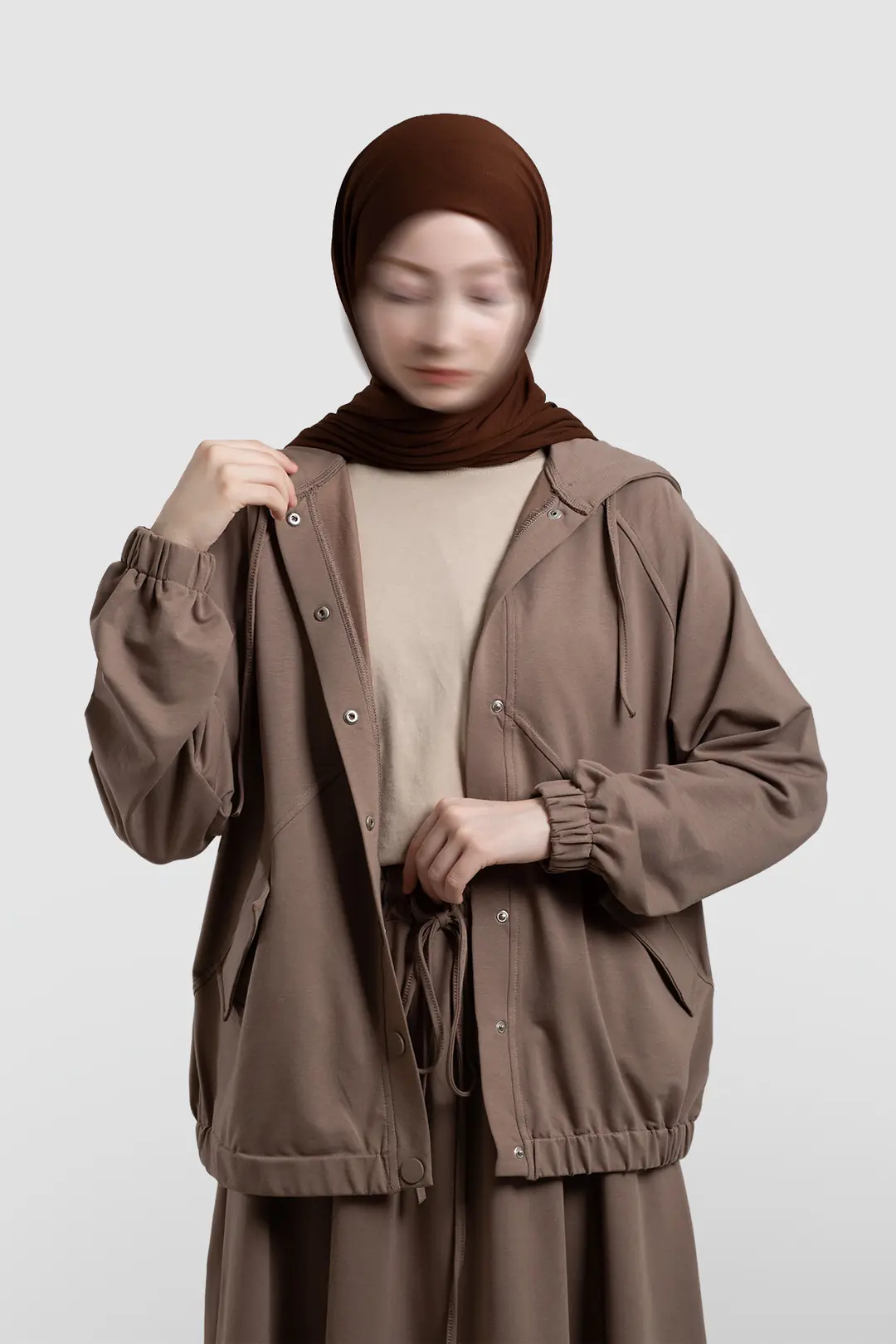 Çıtçıtlı Bomber Sweatshirt Açık Kahve 5