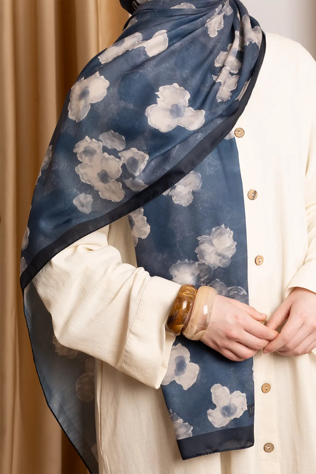 Autumn Serenade Patterned Soft Scarf, Blue 3