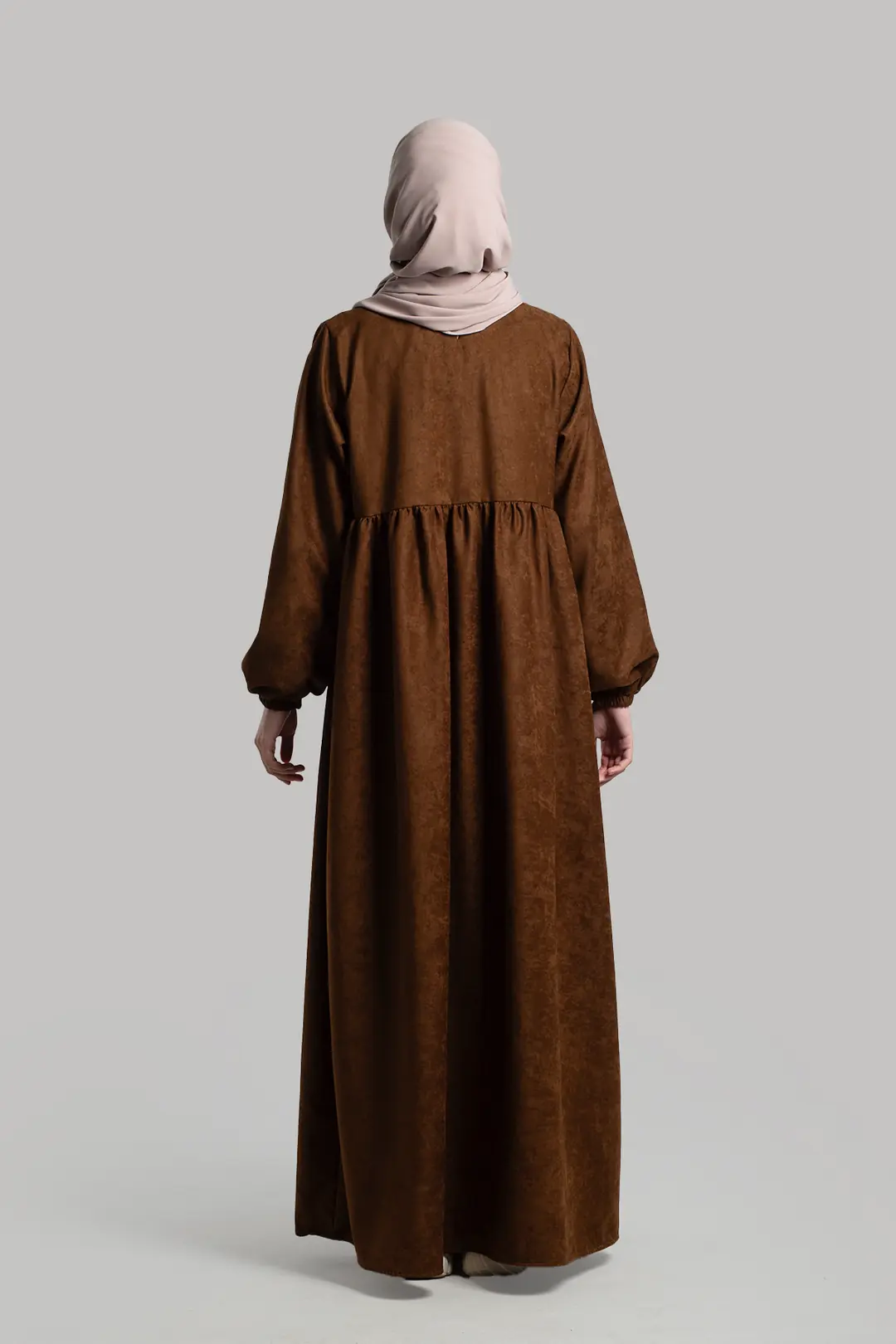 Suede Dress Abaya Tan 5