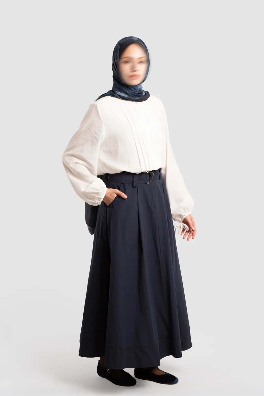 Navy Blue Short Skirt with Belt 4