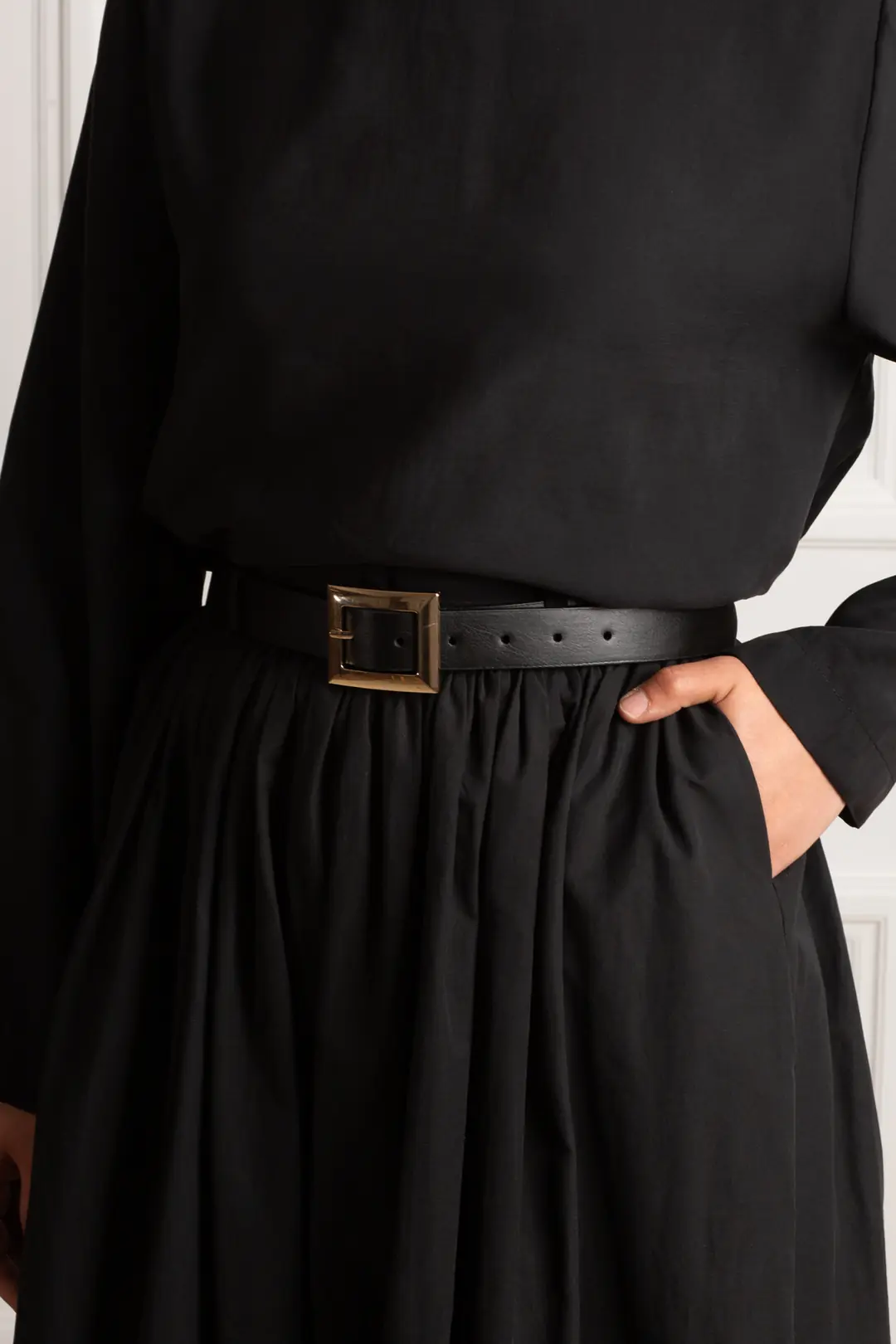 Square Buckle Thick Belt Black 5