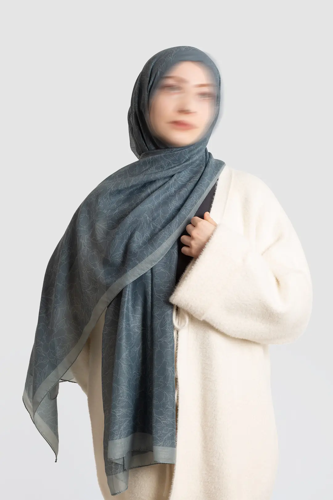 Line Garden Patterned Cotton Scarf Baby Blue