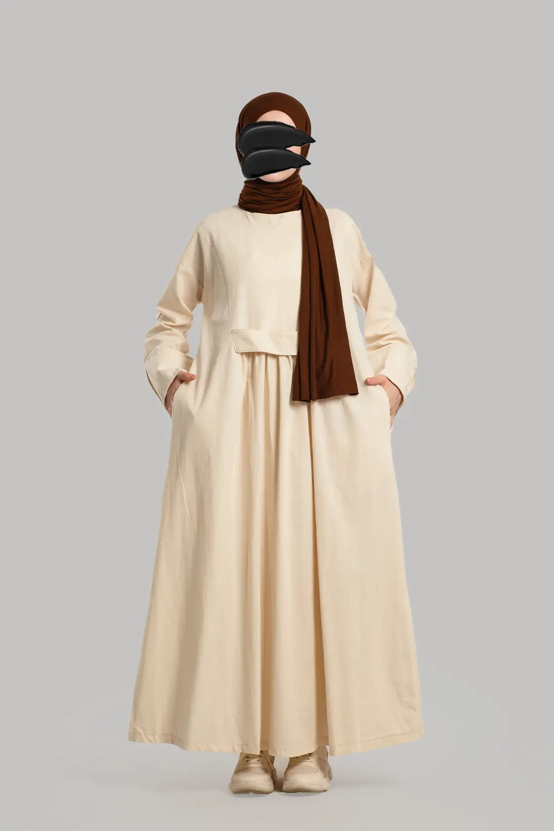 Minimalist Pleated Linen Dress in Stone