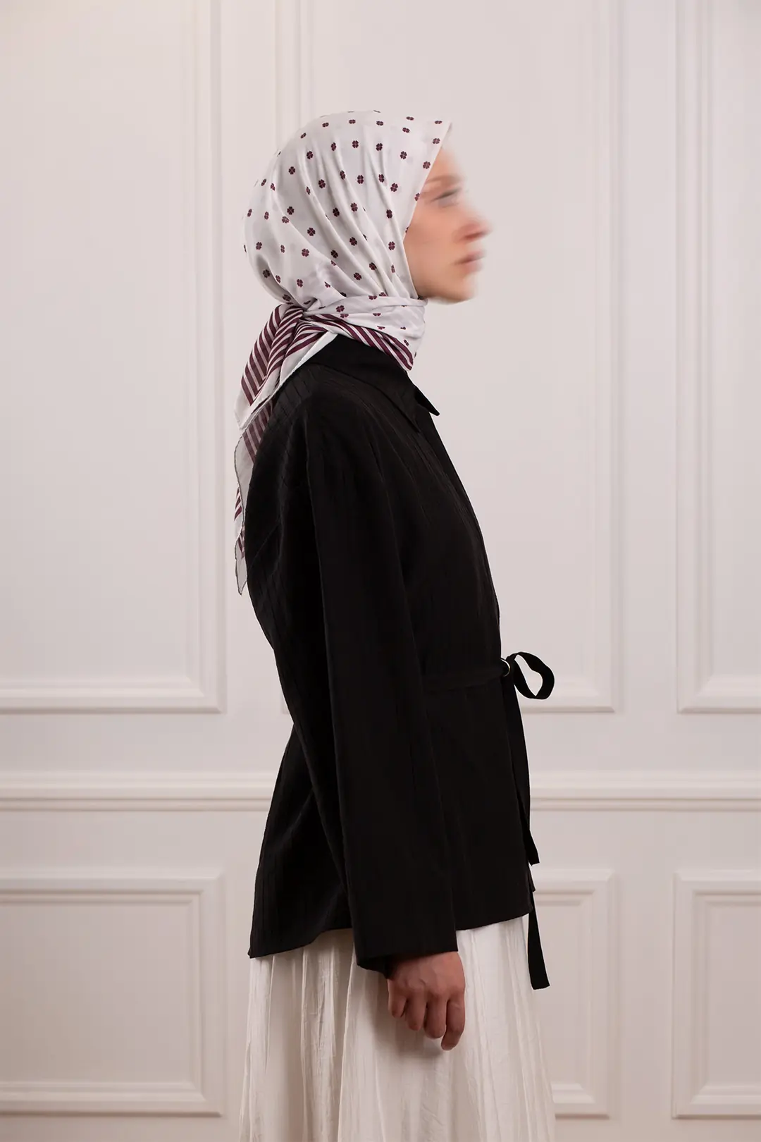 Çiçek Puantiye Desenli Soft Eşarp Bordo 6