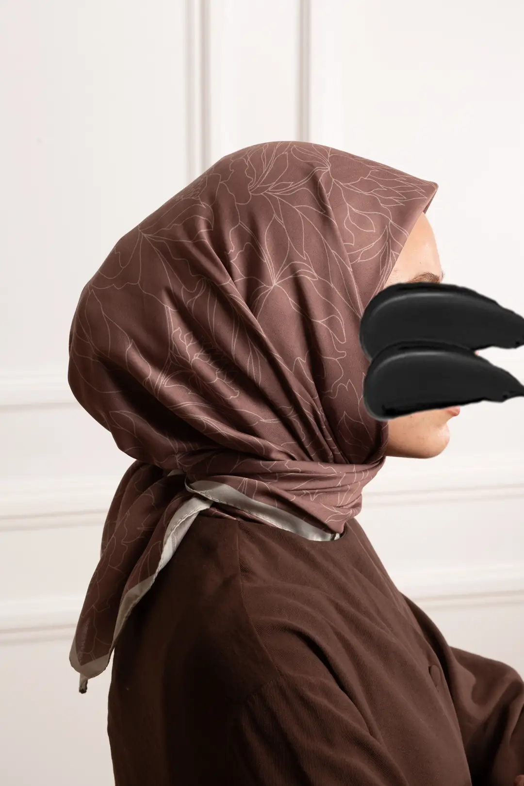 Soft Bloom Desenli Soft Eşarp Açık Kahve 3