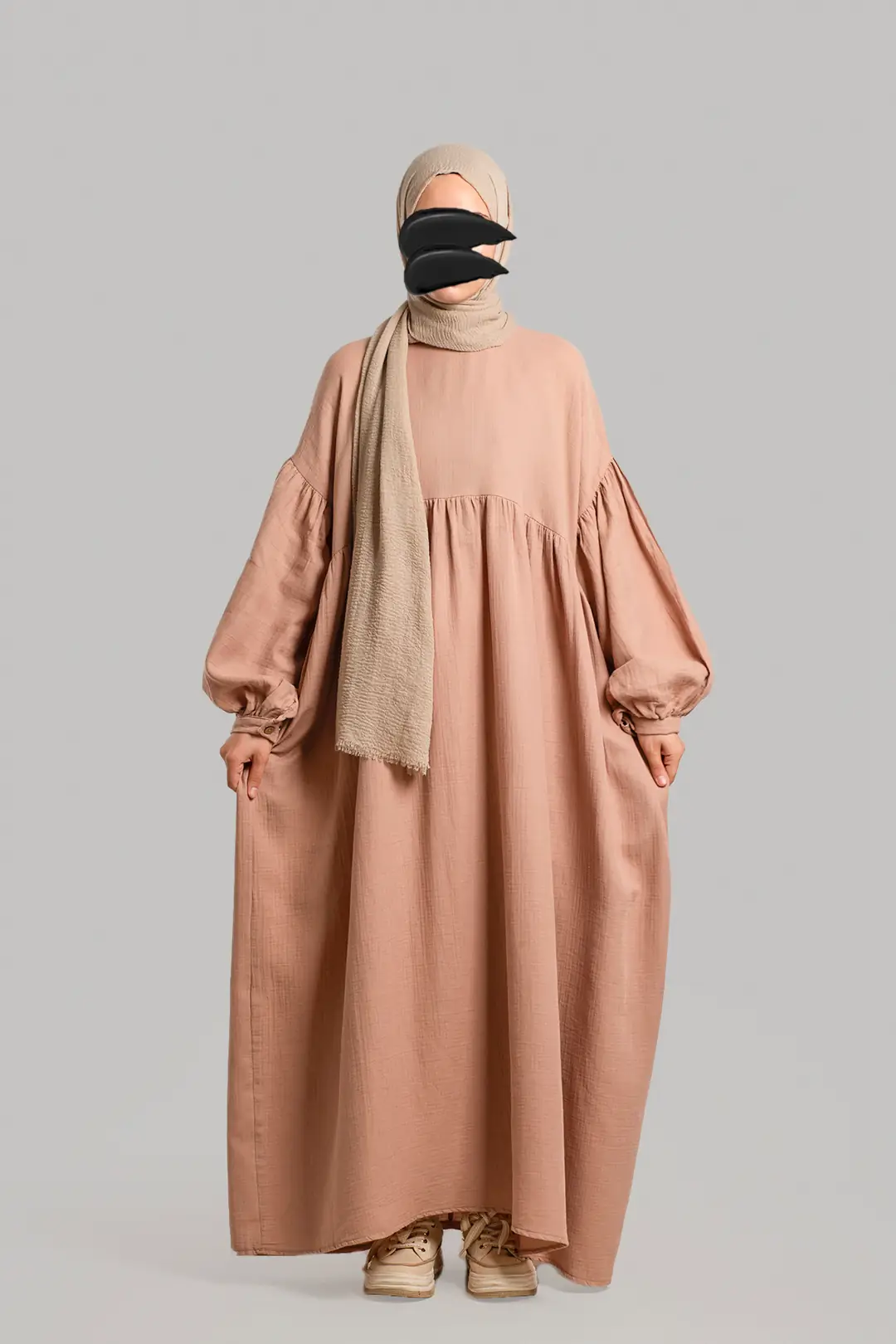 Oversize Müslin Elbise Pudra 6