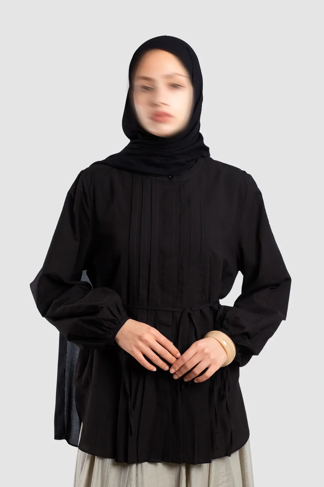 Ribbed Detail Cotton Voile Shirt Black 4
