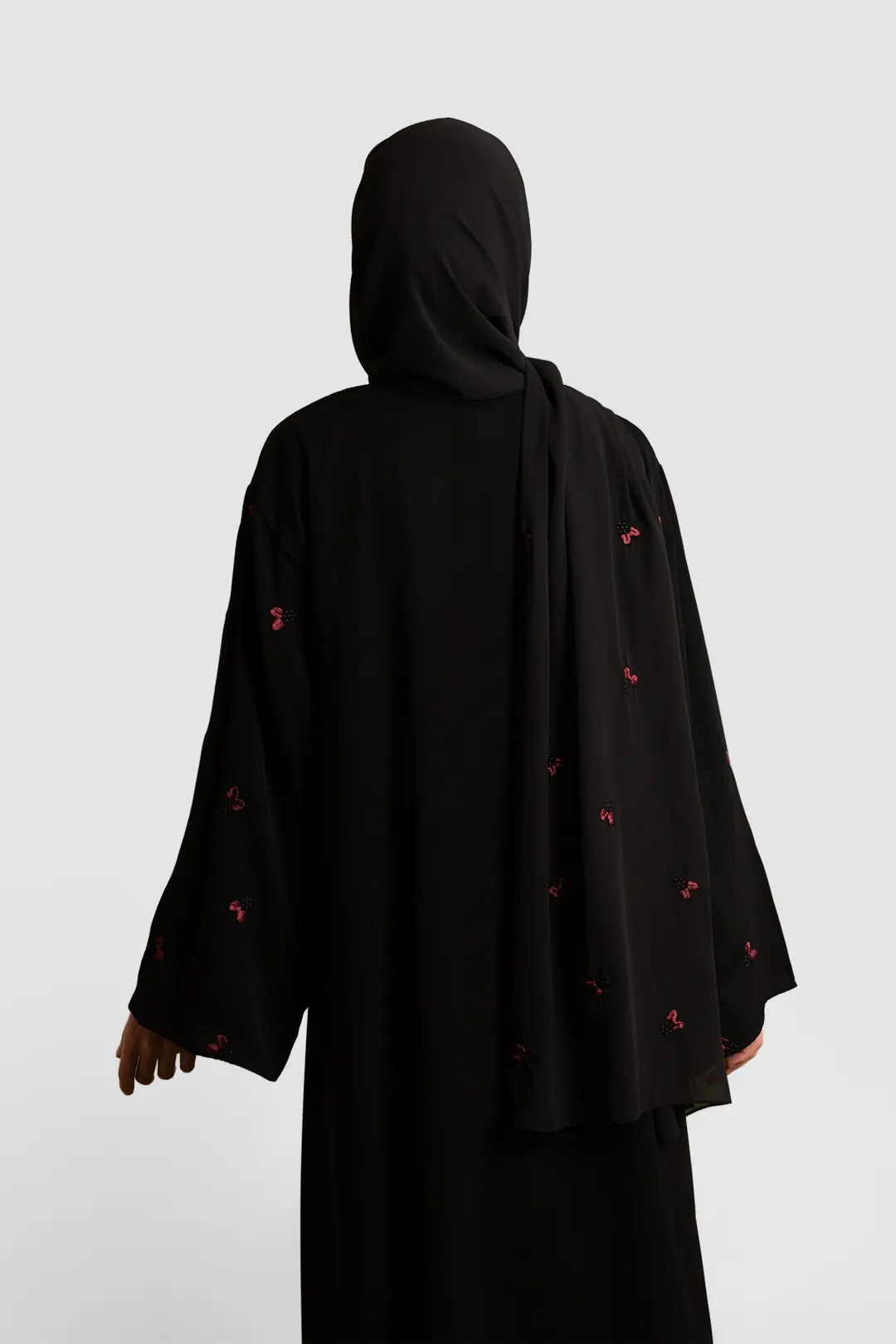 Minimal Yaprak Motifli Abaya Takım Bordo 9