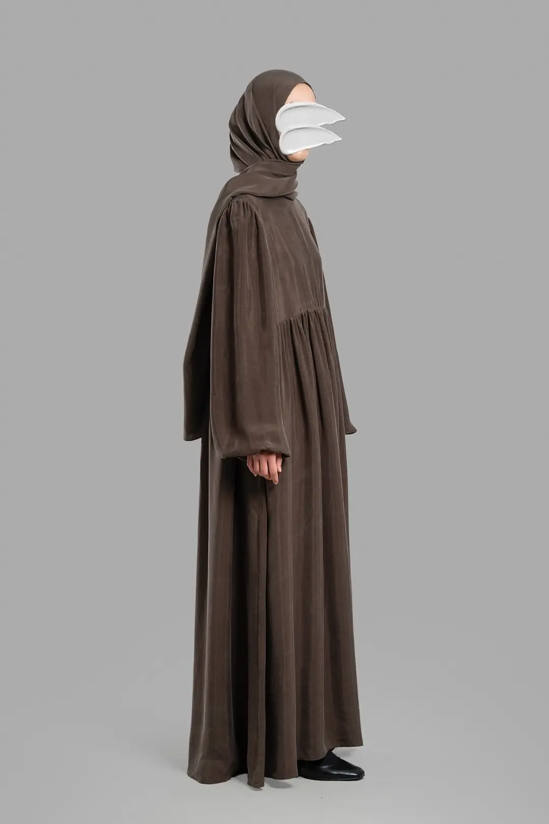 Silk Cupra Dress, Abaya, Coffee 5