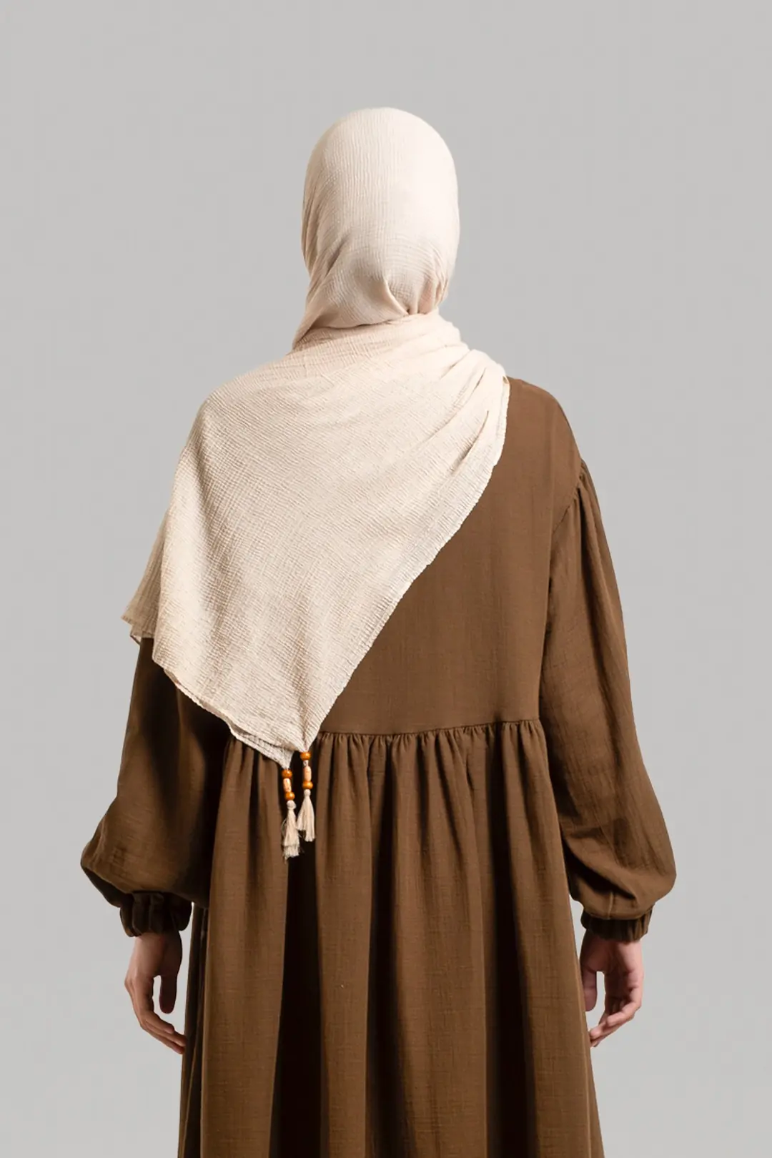 Natural Buttoned Muslin Dress Dark Brown 5
