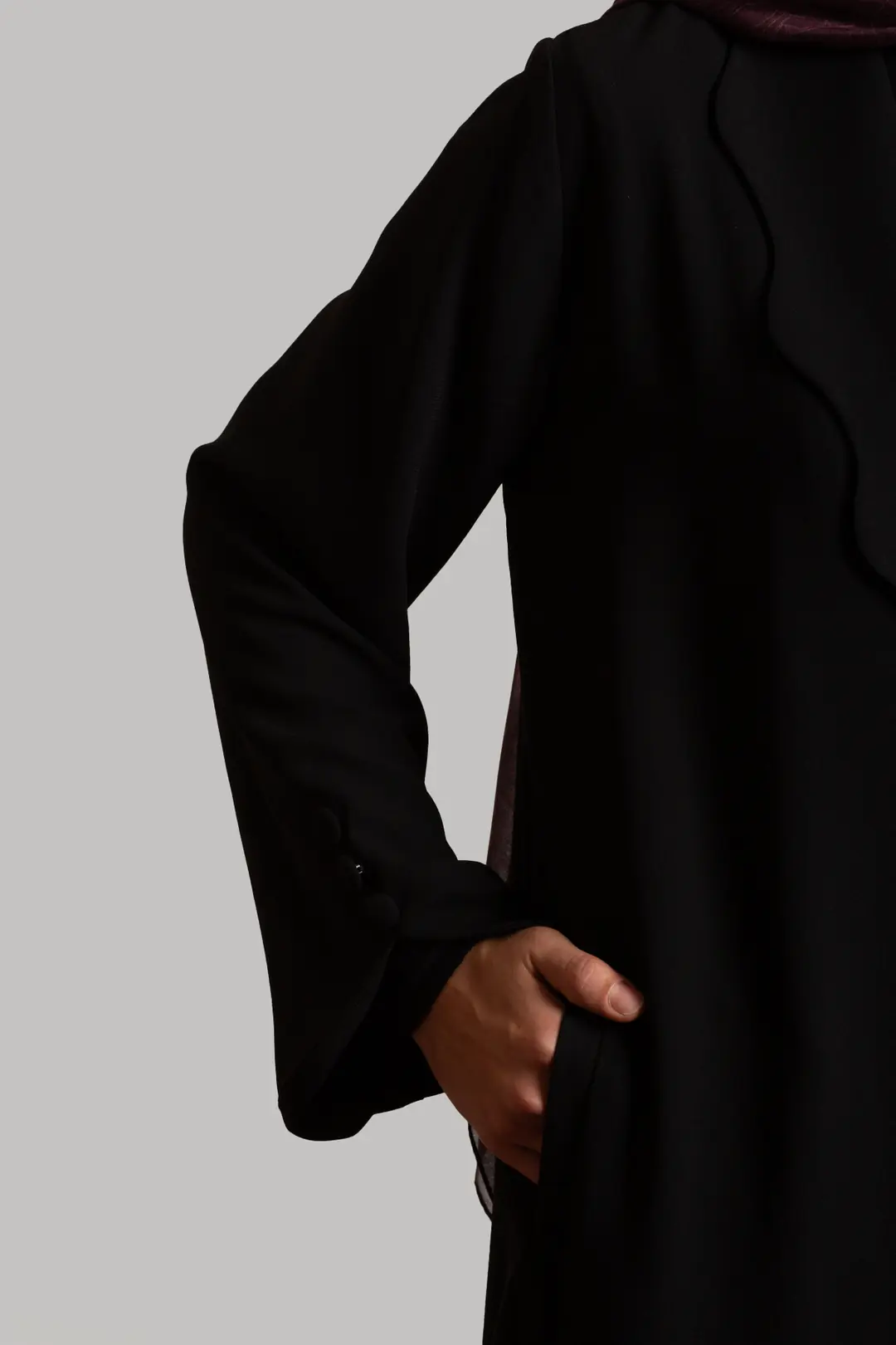 Pearl Collar Buttoned Abaya Black 10