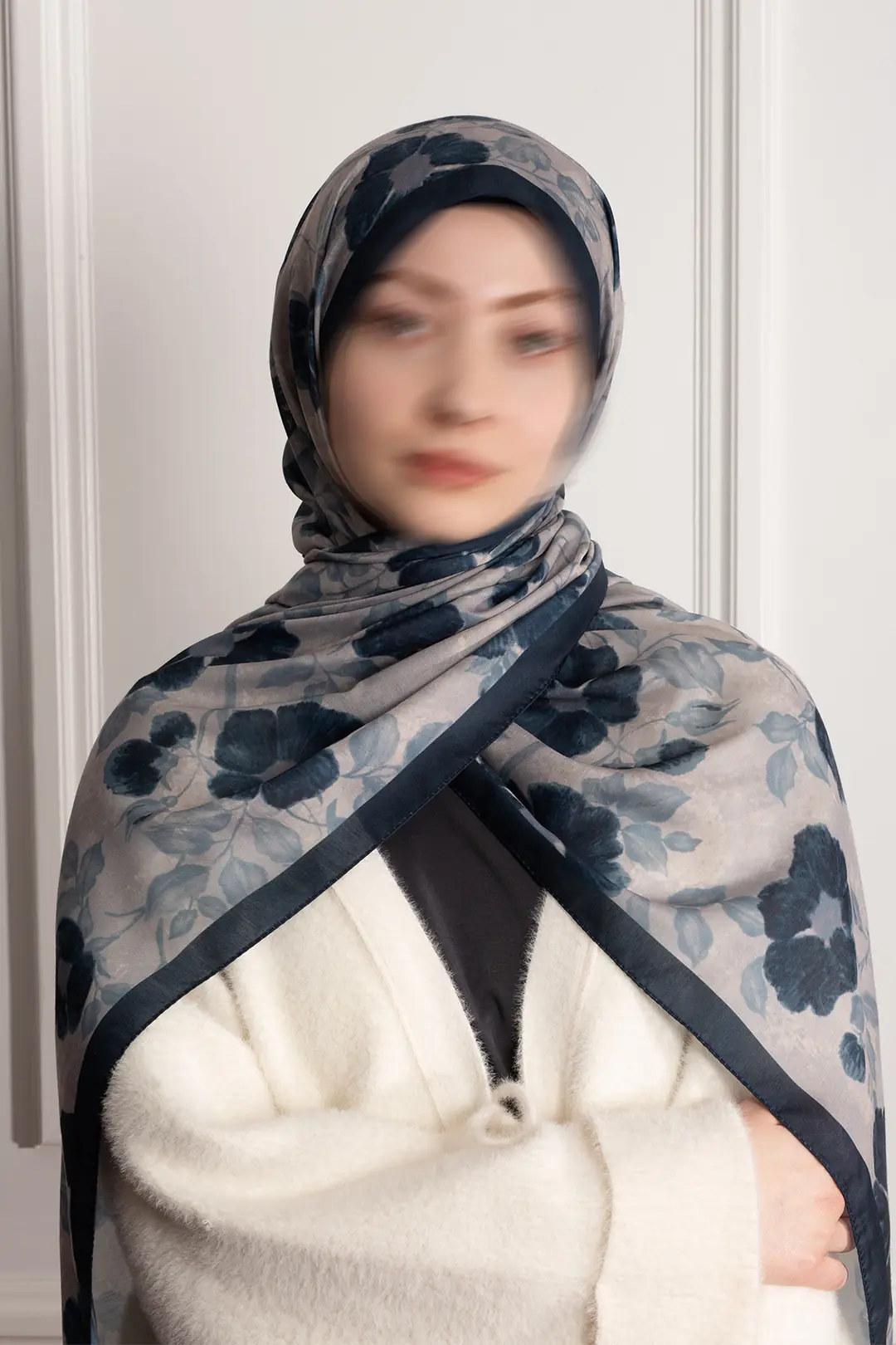 Amber Buğusu Desenli Soft Şal Lacivert 6
