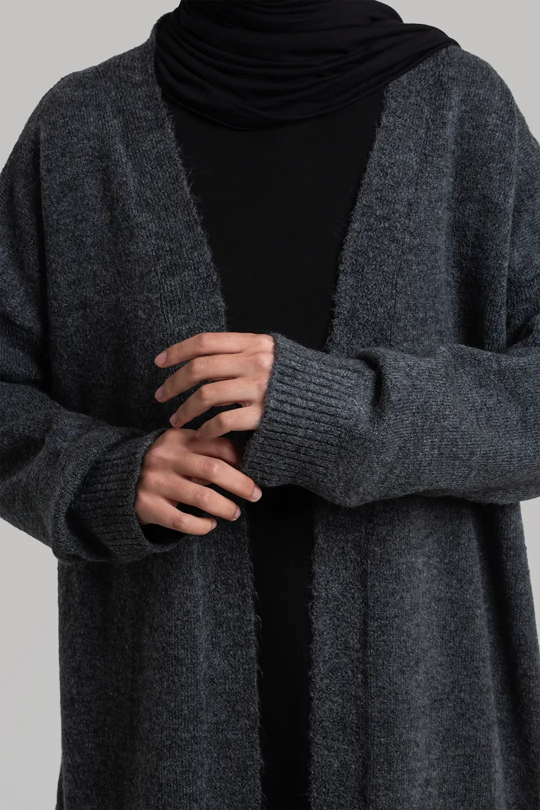 Long Knitted Cardigan Anthracite 3